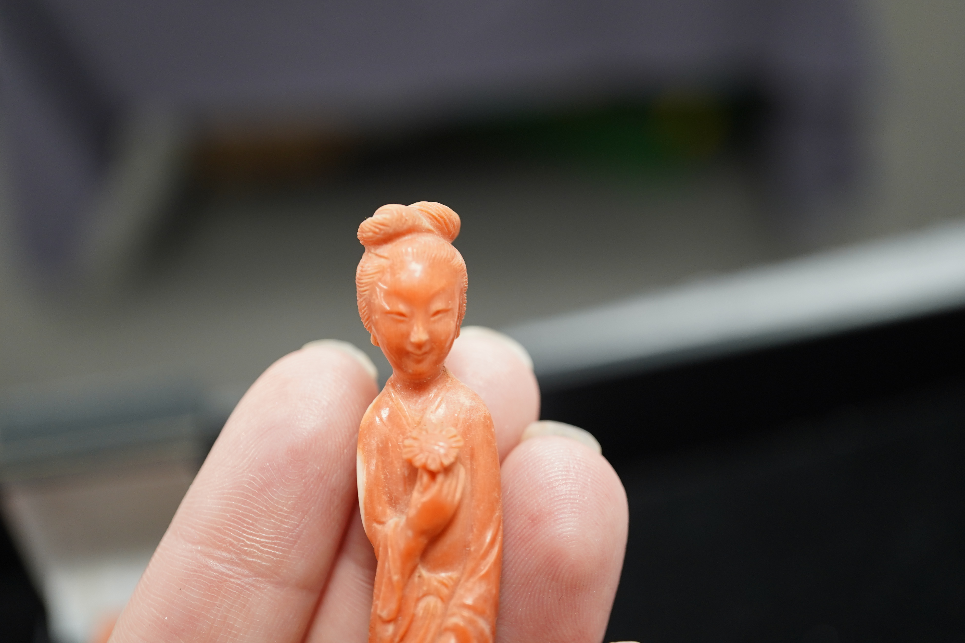 Two Chinese coral figures of ladies, early 20th century